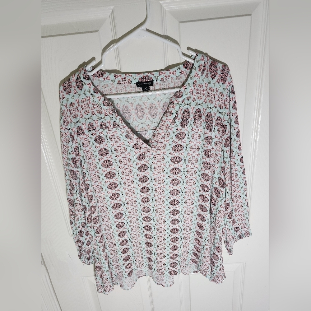 New Directions Curvy Womens Boho Long Sleeve Blouse